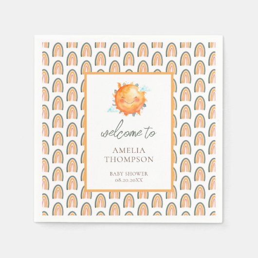 キュートレイオブサンシャインレインボーウェルカムベビーシャワー スタンダードカクテルナプキン (正面)