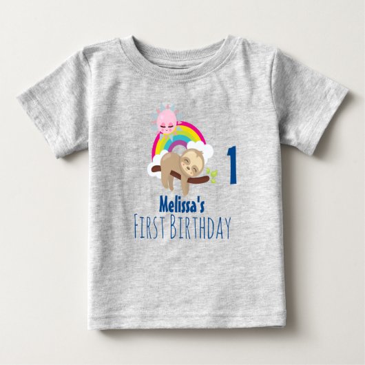 キュートレイジースロスウィズサン&レインボーファースト誕生日 ベビーTシャツ (正面)