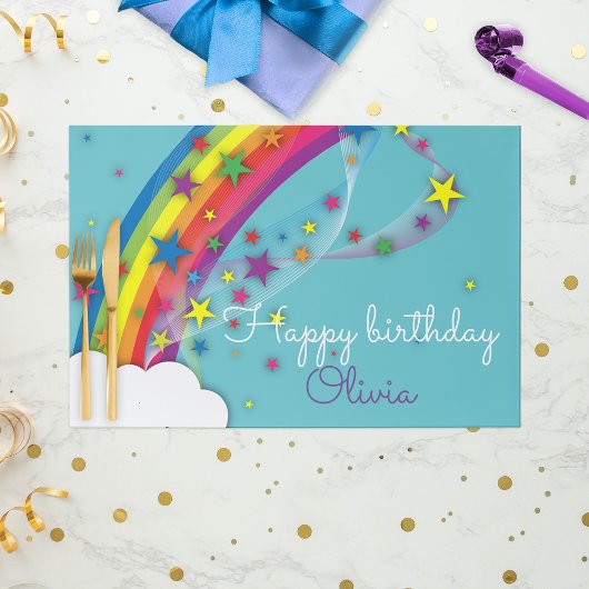 キュートレインボーかわいらしスターズスカイクラウドランチョンマット ペーパーパッド