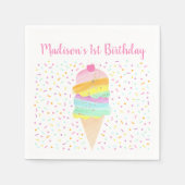 キュートレインボーアイスクリーム誕生日 スタンダードカクテルナプキン (正面)