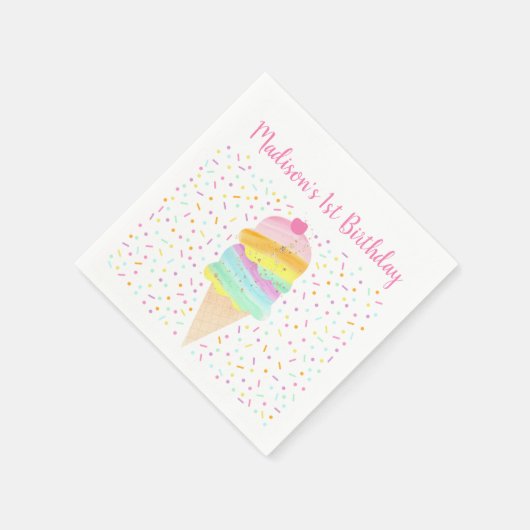 キュートレインボーアイスクリーム誕生日 スタンダードカクテルナプキン (角)