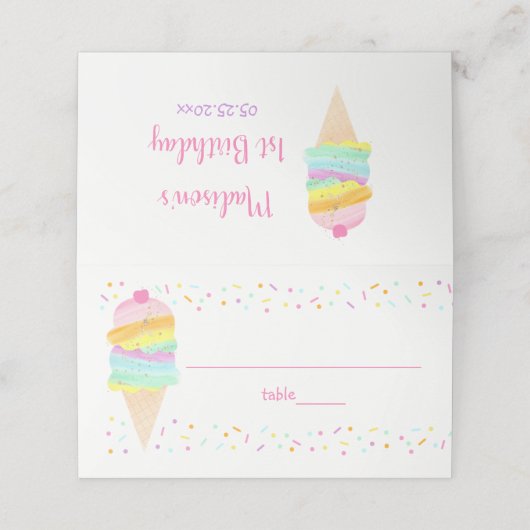 キュートレインボーアイスクリーム誕生日 プレイスカード (外部開封)