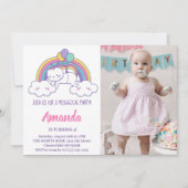 キュートレインボーカテコーン誕生日フォト招待状 招待状 (正面)