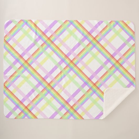 キュートレインボーカラフルタータンチェック シェルパブランケット (正面(横))