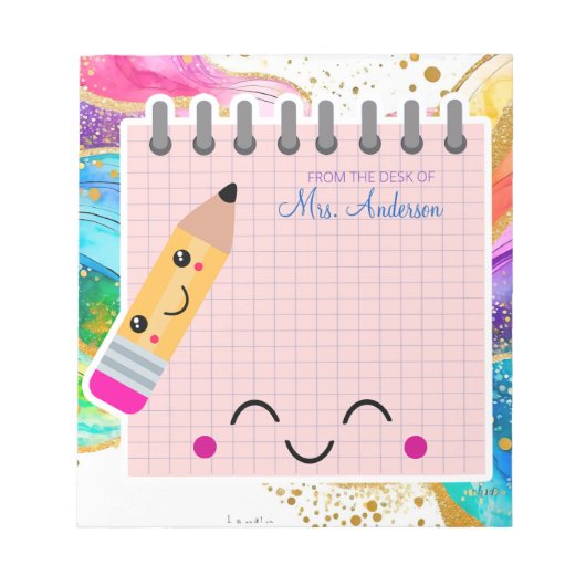 キュートレインボーカラフルパステル先生鑑賞 ノートパッド (正面)