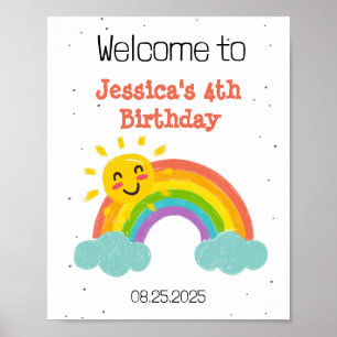 キュートレインボークラウド子供の誕生日 ポスター