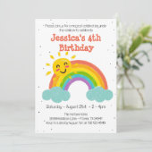 キュートレインボークラウド子供の誕生日 招待状 (スタンド正面)