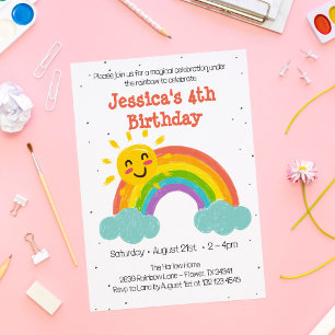 キュートレインボークラウド子供の誕生日 招待状
