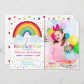 キュートレインボークラウド誕生日 招待状 (正面/裏面)