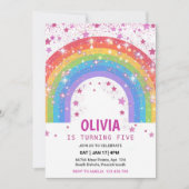 キュートレインボーグリッタースパークルスターパーティー 招待状 (正面)