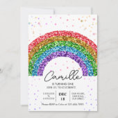 キュートレインボーグリッタースパークルスター誕生日 招待状 (正面)