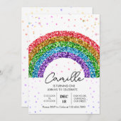 キュートレインボーグリッタースパークルスター誕生日 招待状 (正面/裏面)