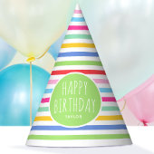 キュートレインボーストライプのハッピーバースデーグリーン パーティーハット