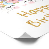 キュートレインボーバニーハッピーバースデーサイン ポスター (角)