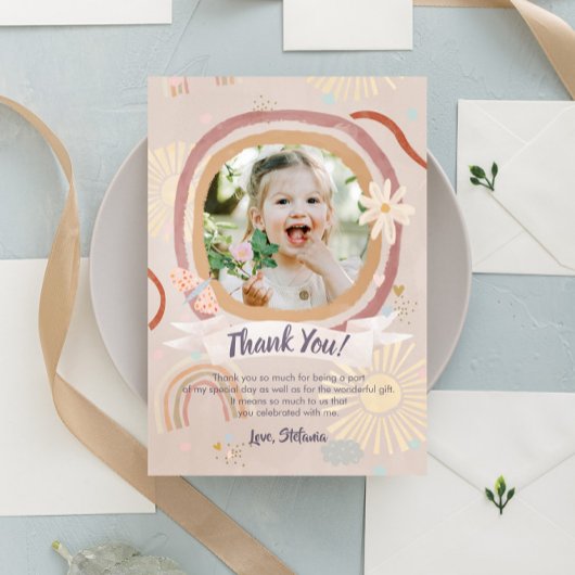 キュートレインボーピンク誕生日サンキューカード サンキューカード