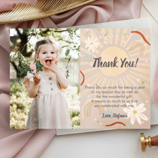 キュートレインボーピンク誕生日サンキューカード 招待状