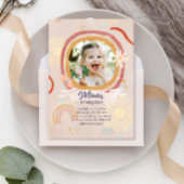 キュートレインボーピンク誕生日 招待状