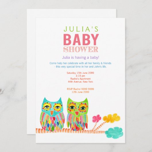 キュートレインボーフールズベビーシャワー招待状 招待状 (正面/裏面)