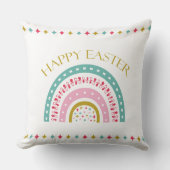 キュートレインボーブルーピンクレッド金ゴールドハッピーイースター クッション (正面)