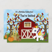 キュートレインボーポニーアンドバーンオータムホース誕生日 招待状 (正面/裏面)