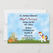 キュートレインボーポニーアンドバーンオータムホース誕生日 招待状 (裏面)