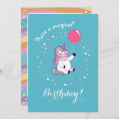 キュートレインボーマジカルユニコーン誕生日カード サンキューカード (正面/裏面)