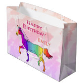 キュートレインボーユニコーンガーリー子供の誕生日 ラージペーパーバッグ (裏面アングル)
