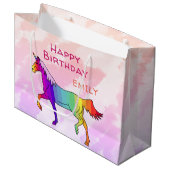 キュートレインボーユニコーンガーリー子供の誕生日 ラージペーパーバッグ (正面アングル)