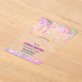 キュートレインボーユニコーングリッタードリプス誕生日 アクリル招待状 (レイダウン)