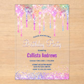 キュートレインボーユニコーングリッタードリプス誕生日 アクリル招待状 (正面)