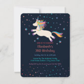 キュートレインボーユニコーンスターズ子供の誕生日パーティー 招待状 (正面)