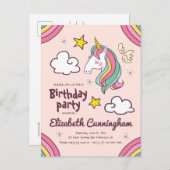 キュートレインボーユニコーンスターズ誕生日 インビテーションポストカード (正面/裏面)