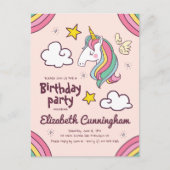 キュートレインボーユニコーンスターズ誕生日 インビテーションポストカード (正面)