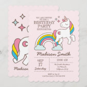キュートレインボーユニコーンスパークルズ誕生日招待状 招待状 (正面/裏面)
