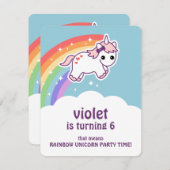 キュートレインボーユニコーンバースデーパーティ招待状 招待状 (正面/裏面)
