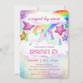 キュートレインボーユニコーンパステル誕生日招待状 シーズンカード (正面)