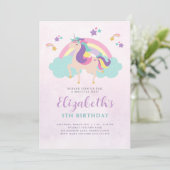 キュートレインボーユニコーンパーソナライズされた誕生日 招待状 (スタンド正面)