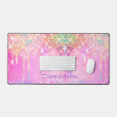 キュートレインボーユニコーンピンクグリッタードリップスモノグラム デスクマット (キーボード&マウス)