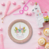 キュートレインボーユニコーンフェイクバラ金ゴールド子供の誕生日 ペーパープレート (パーティー)