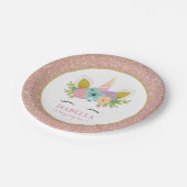 キュートレインボーユニコーンフェイクバラ金ゴールド子供の誕生日 ペーパープレート (アングル)