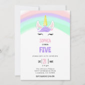 キュートレインボーユニコーン誕生日 招待状 (正面)