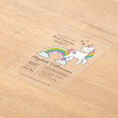 キュートレインボーユニコーン&スパークルズ誕生日 アクリル招待状 (レイダウン)