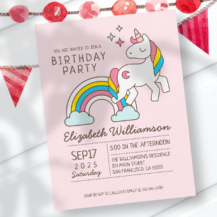 キュートレインボーユニコーン&スパークルズ誕生日 インビテーションポストカード