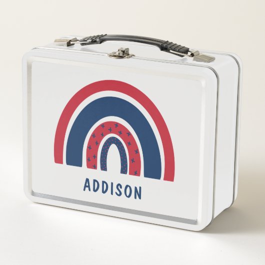キュートレインボーユニークボーイパーソナライズされた名前をカスタムする メタルランチボックス (正面)