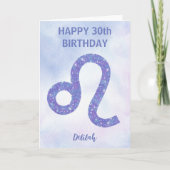 キュートレオ星占いサインパープルハッピーバースデー カード (正面)