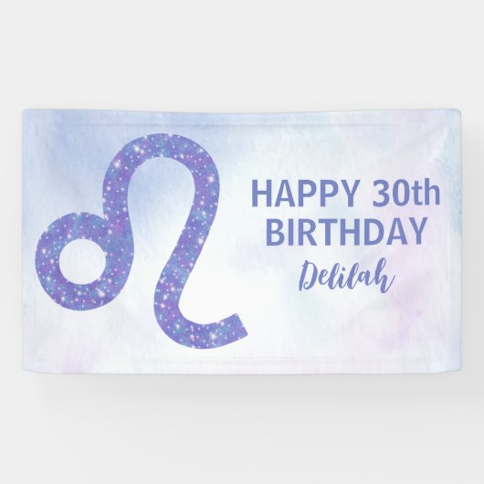 キュートレオ星占カスタムい紫色の誕生日パーティー 横断幕 (横)