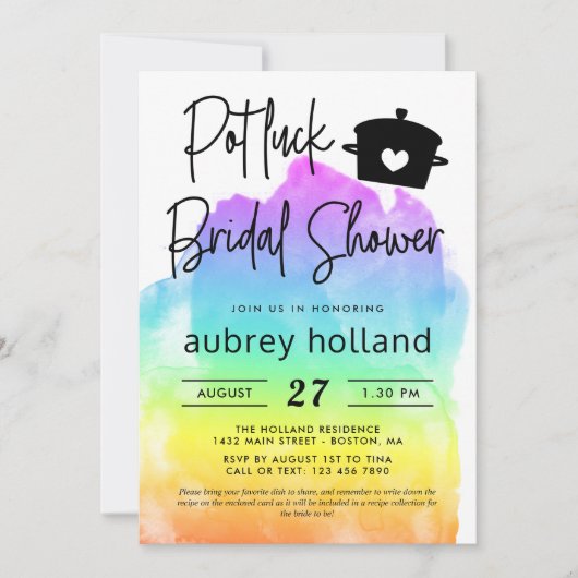 キュートレズビアンレインボーポトラックブライダルシャワー 招待状 (正面)