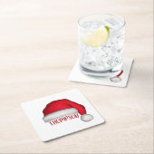 キュートレッドおもしろいサンタホリデーカスタムクリスマス スクエアペーパーコースター (インサイチュ)