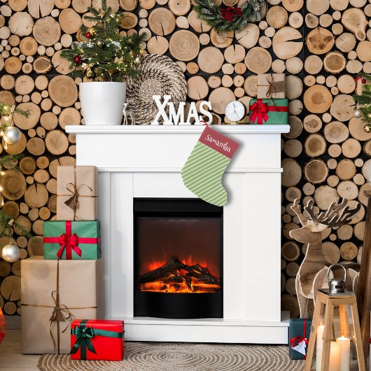 キュートレッドお洒落シンプルミニマルホリデーストライプの スモールクリスマスストッキング