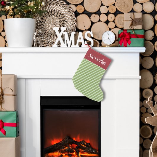 キュートレッドお洒落シンプルミニマルホリデーストライプの スモールクリスマスストッキング